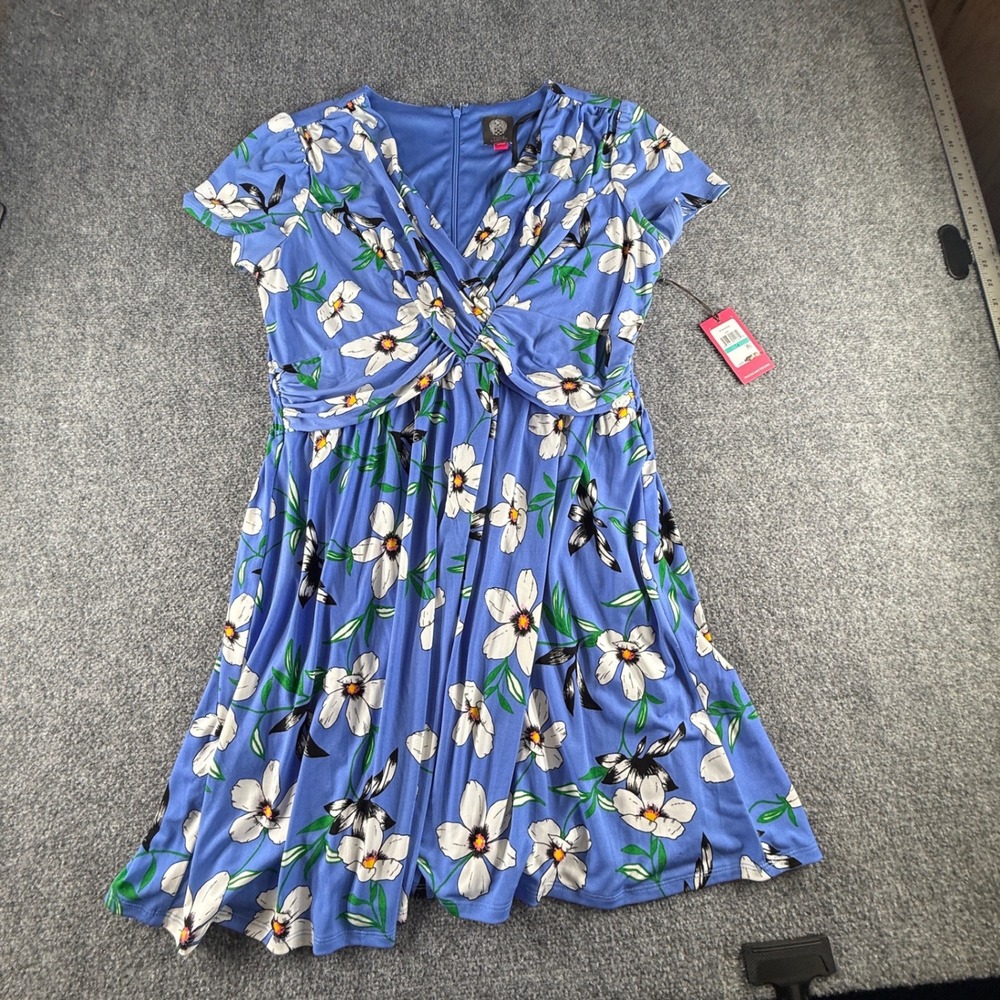 Vince Camuto Blue Floral Surplice V-Neck Fit & Flare Dress VC8M6948 Size 16 NWT